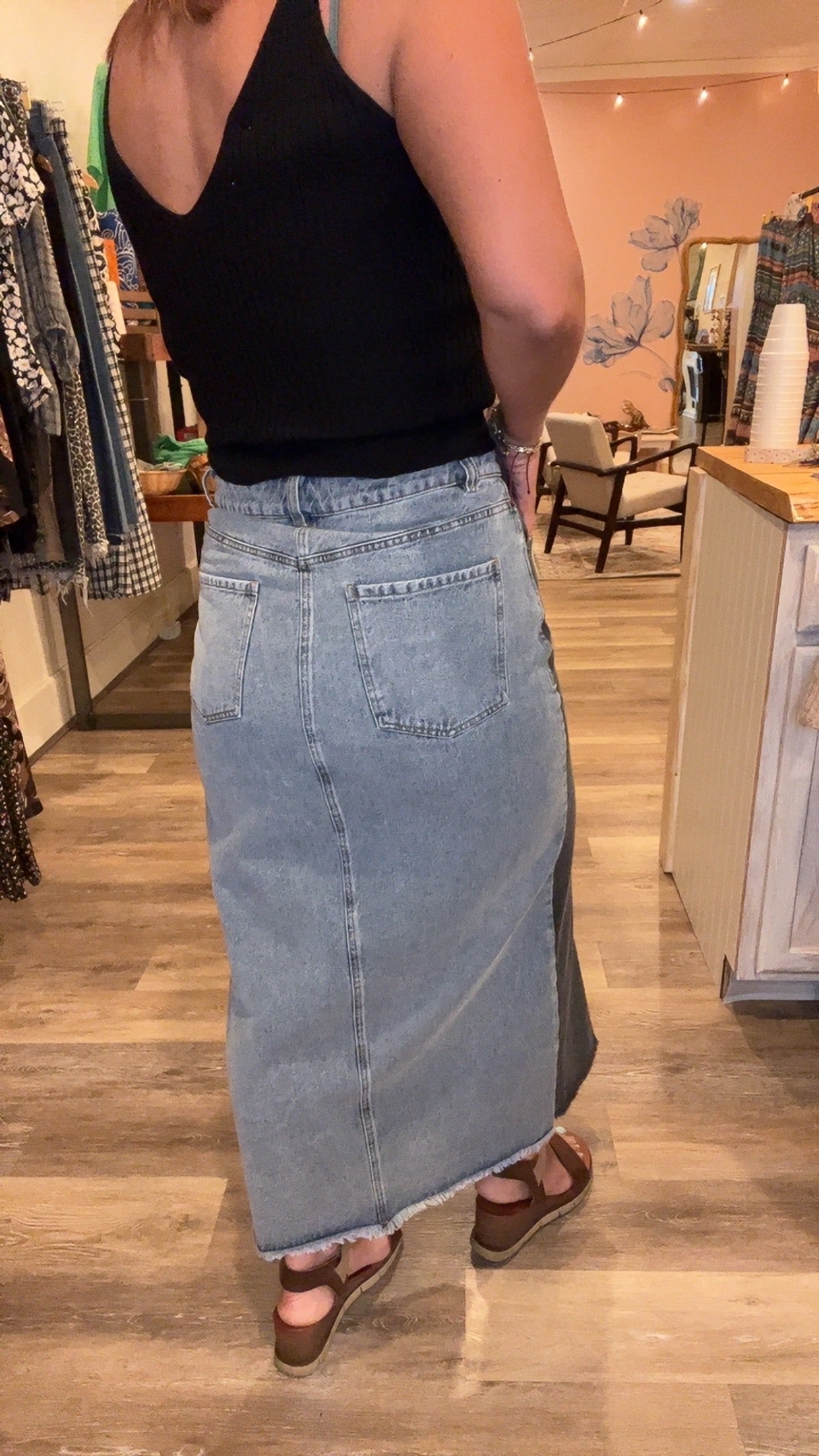 Suzy Front slit two tone denim skirt