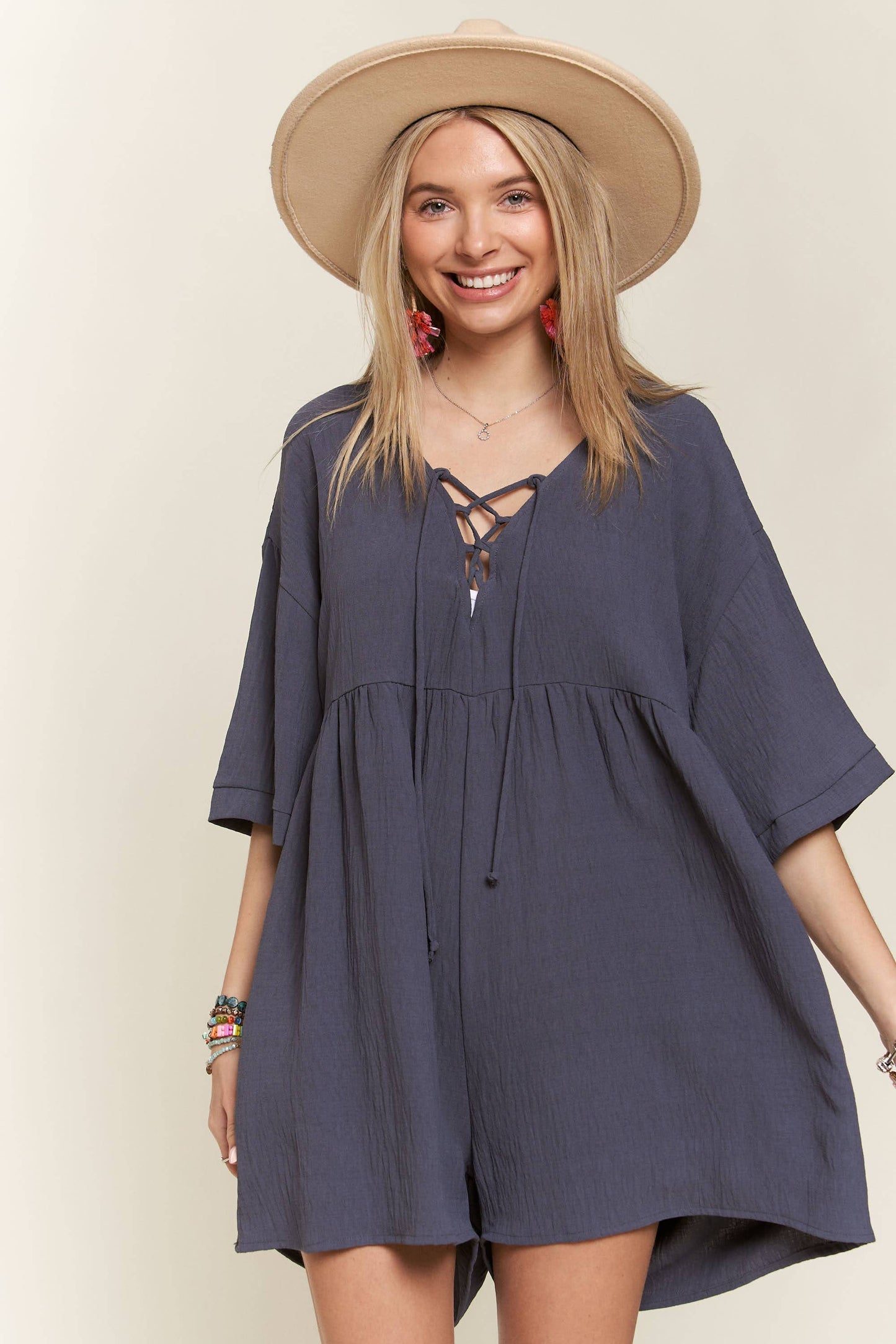 Hilary lace up front romper