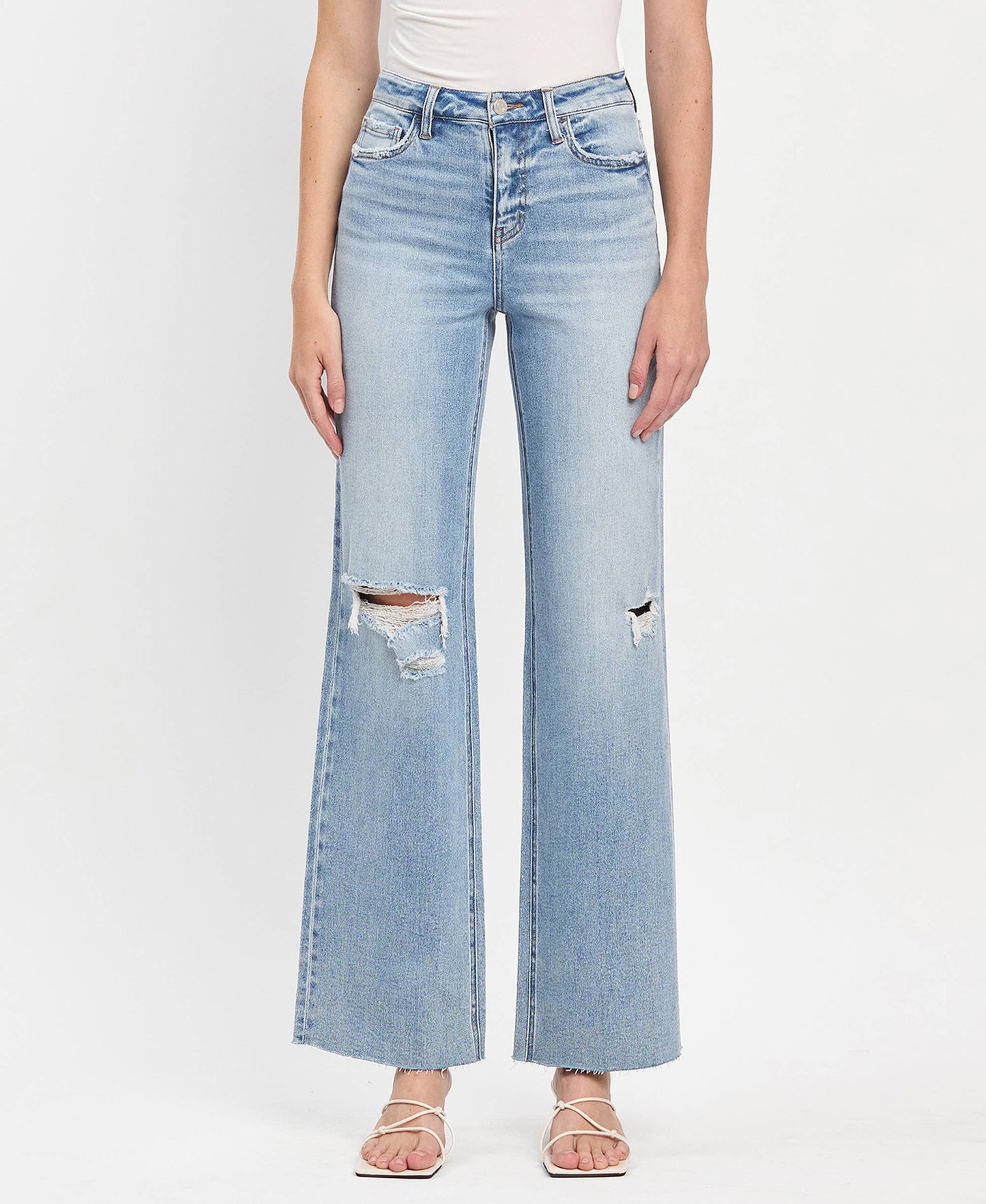 Vervet High Rise raw hem wide leg jeans