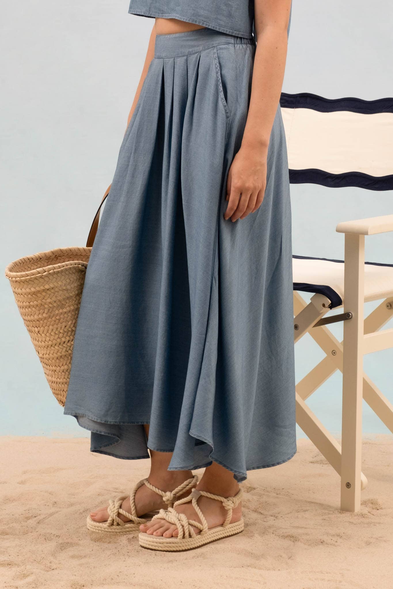 Sweet Dreams chambray pleated midi skirt