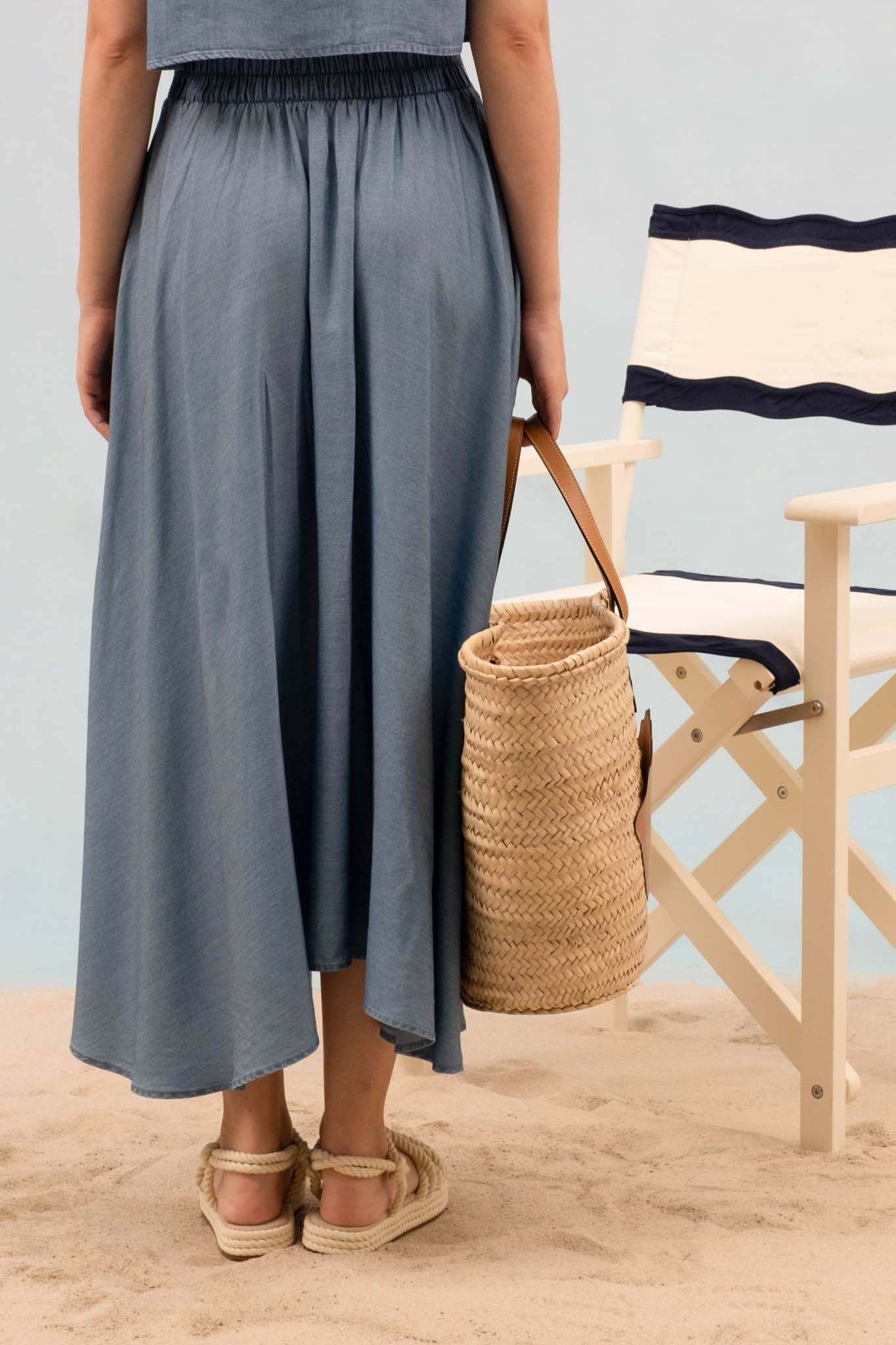 Sweet Dreams chambray pleated midi skirt