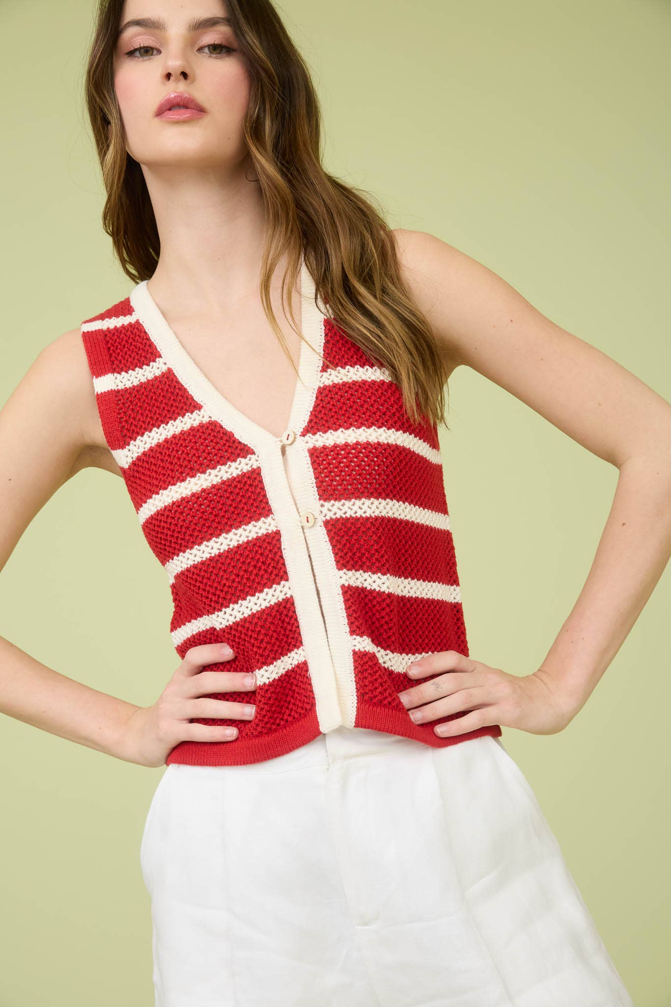 Laurel stripe button Knit Vest