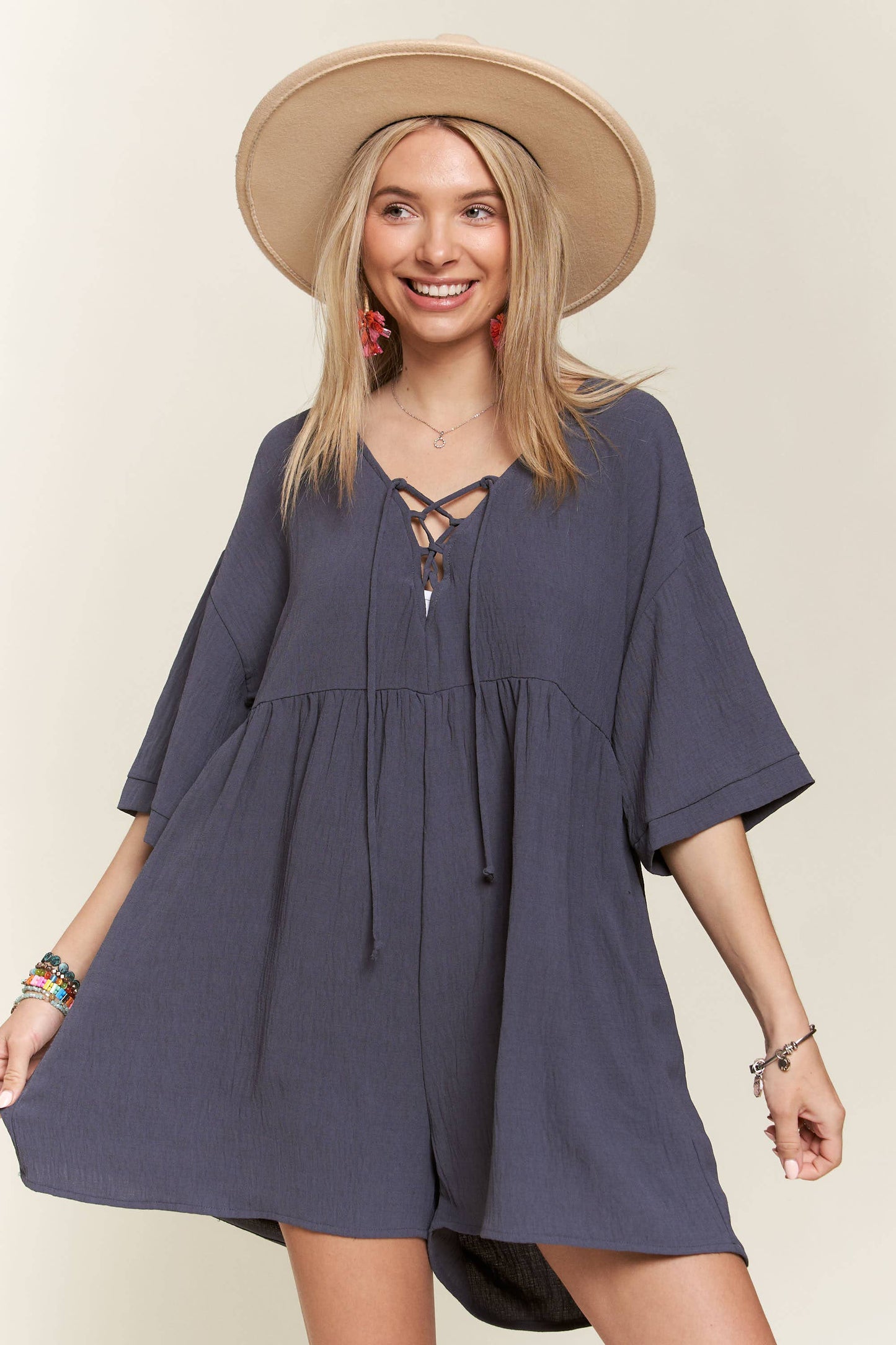 Hilary lace up front romper