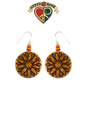 Handcrafted Sunflower Hand Carved Bone Earrings