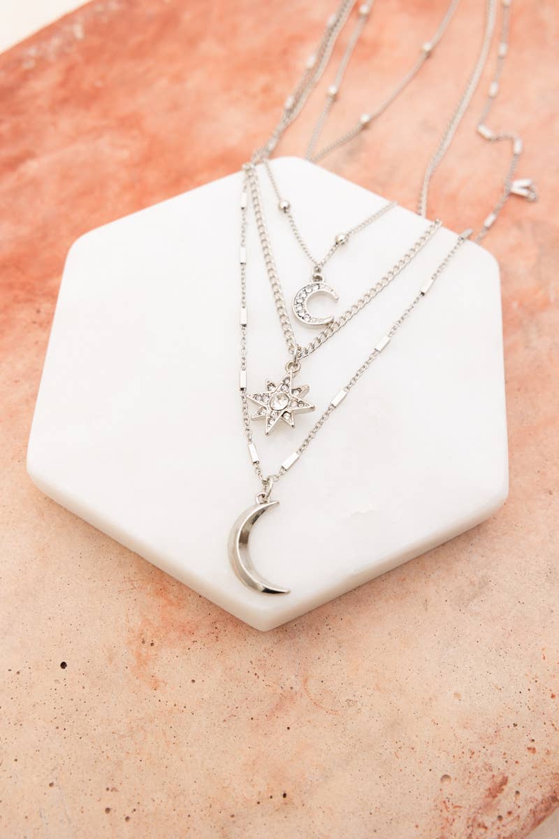 πβ Celestial Layered Necklace - Moon and Star Charms πβ¨