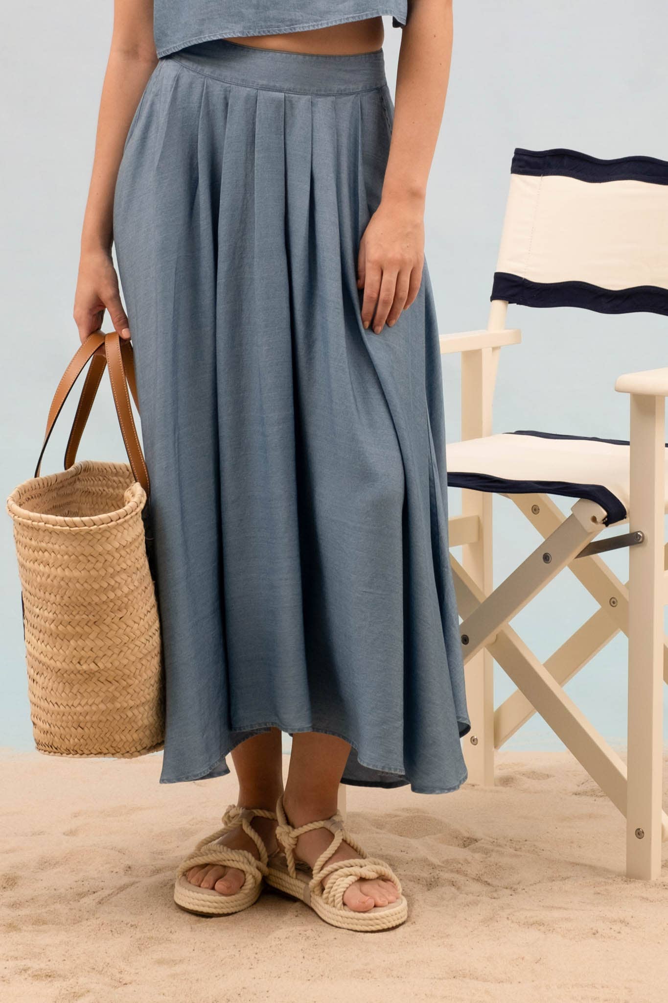 Sweet Dreams chambray pleated midi skirt