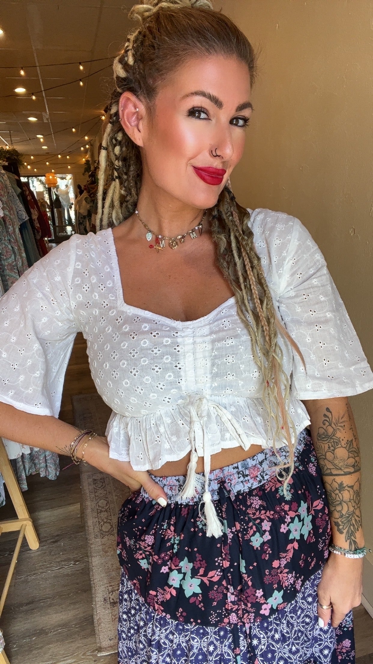 Handcrafted Cropped Embroidered Schiffli Summer Top