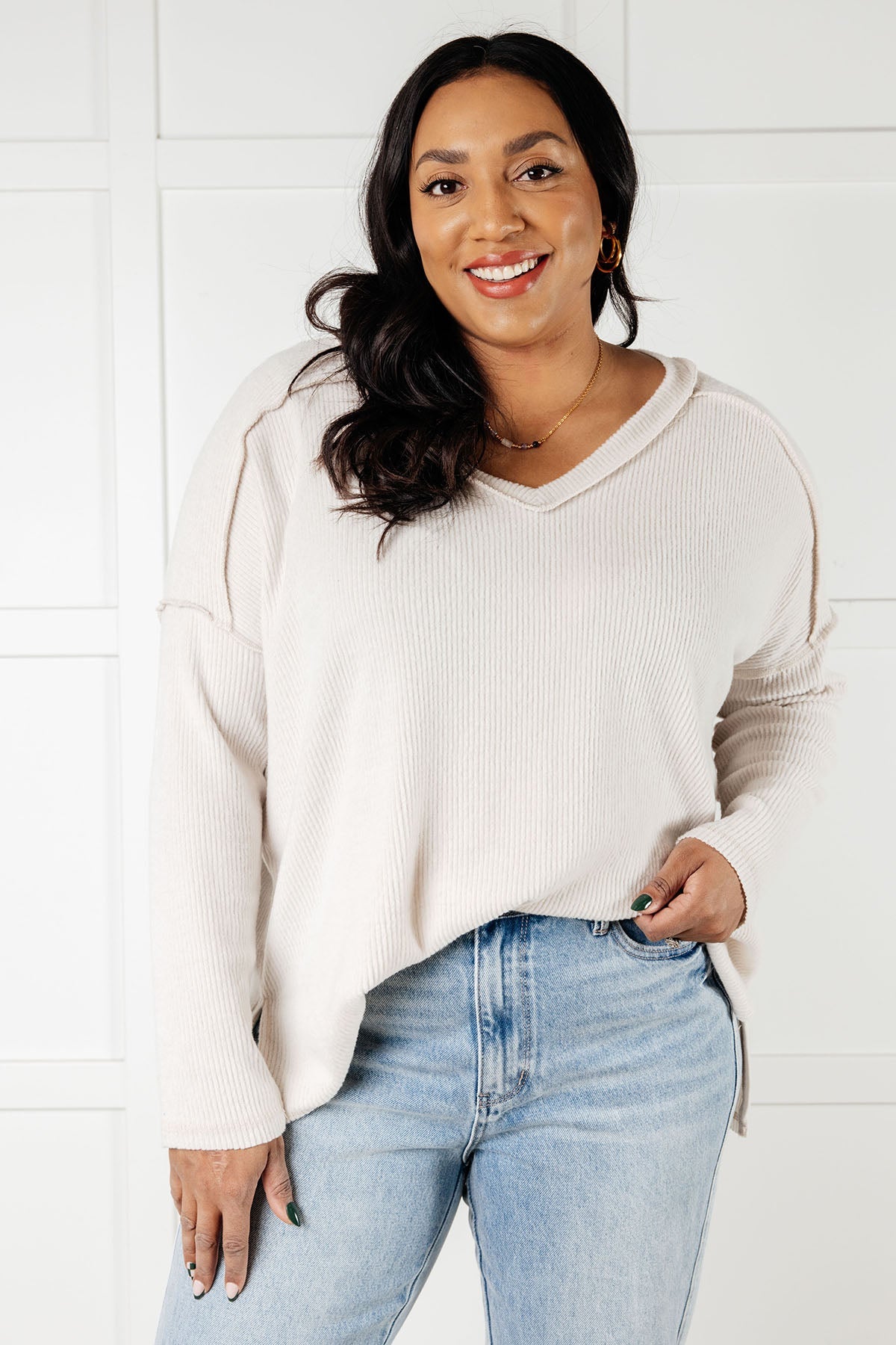 ONLINE EXCLUSIVE Basically Freezing Brushed Hacci Top in Sand Beige
