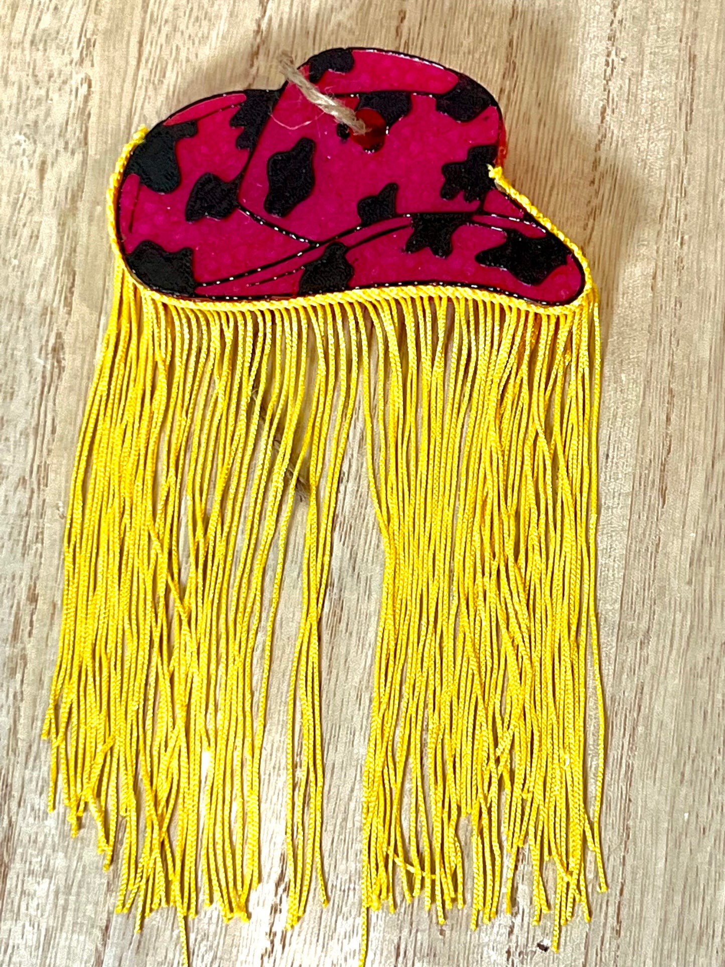 Cowboy Hat Cow Print W/Fringe car Freshie