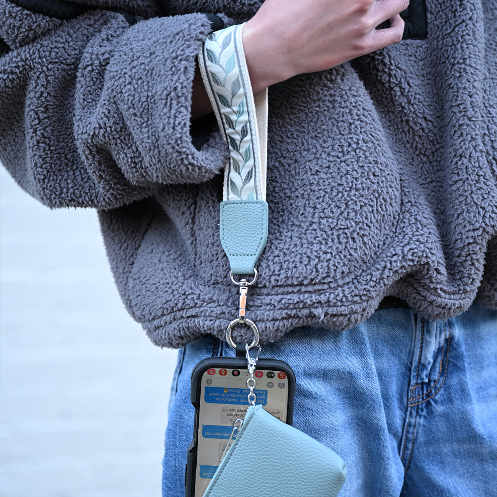ONLINE EXCLUSIVE Save the Girls Clip & Go Strap Phone w/RFID Pouch Leaf Pattern