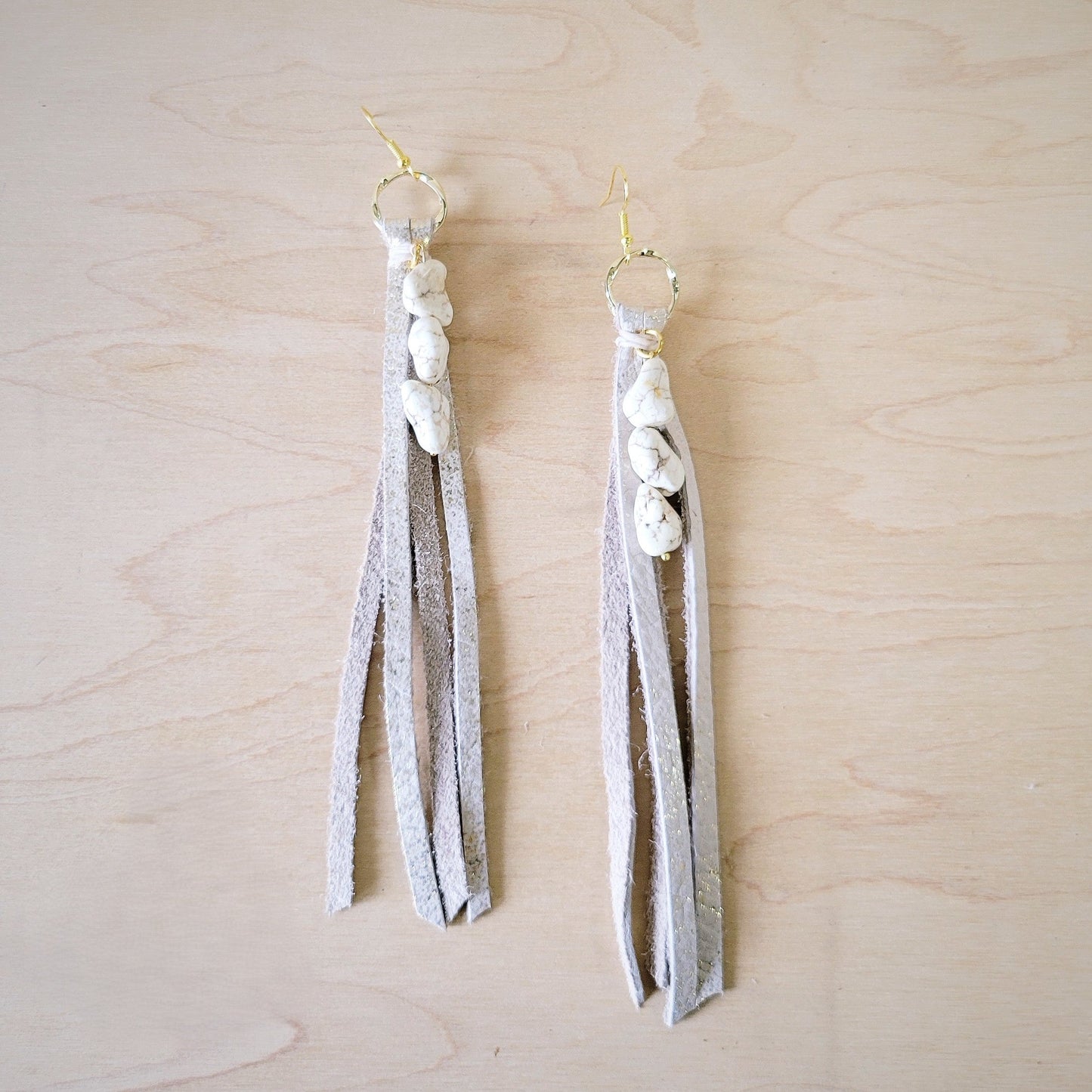 ONLINE EXCLUSIVE Leather Fringe Earrings with Turquoise Chunks Metallic 224r