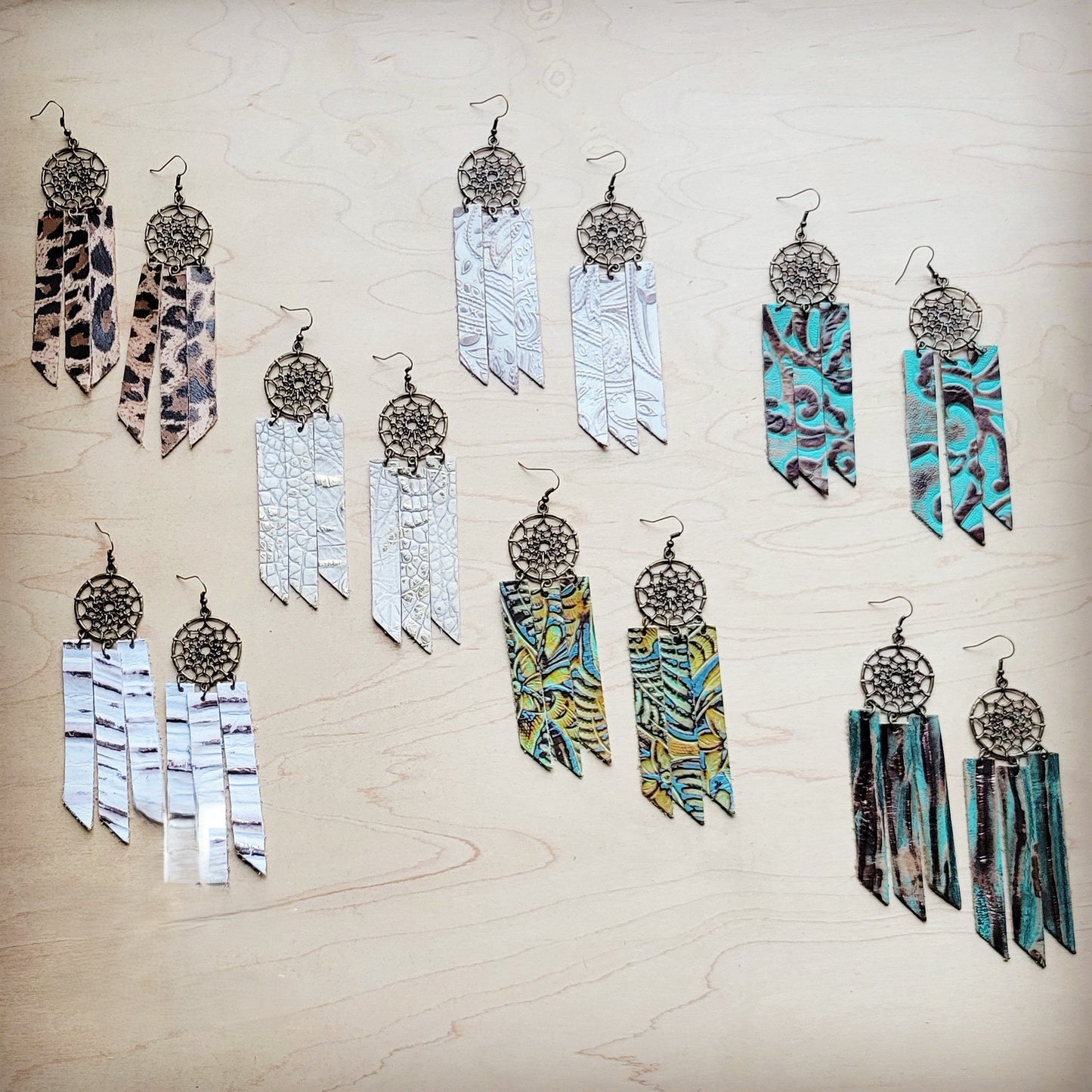ONLINE EXCLUSIVE Dream Catcher Earrings w/ Leather Fringe Turquoise Chateau 200ab