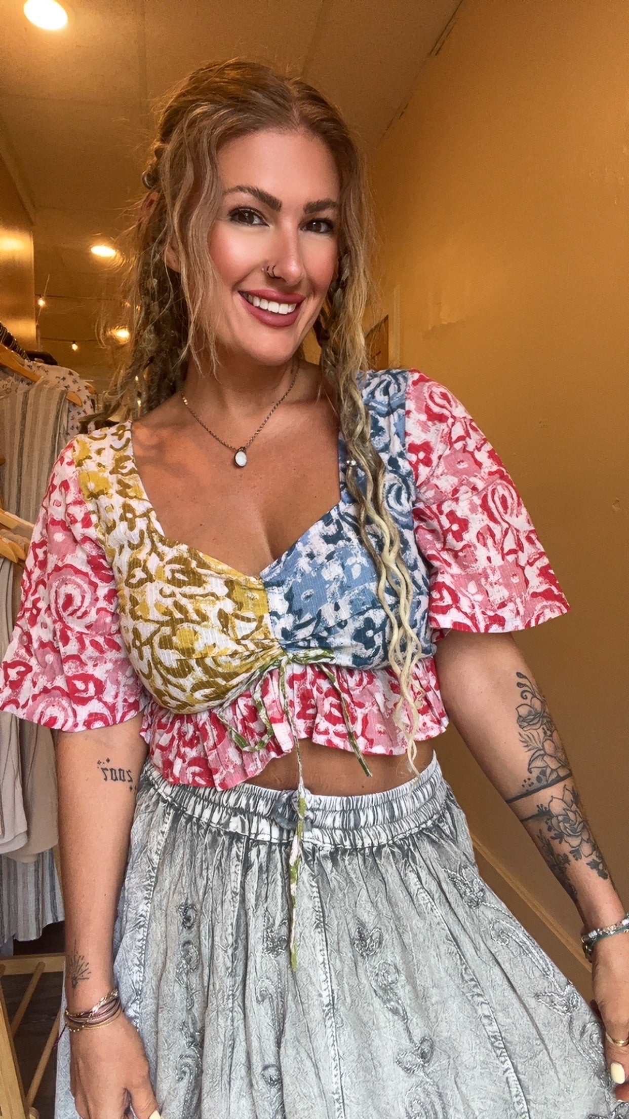 Handcrafted Summer Splendor Patchwork Crop Top