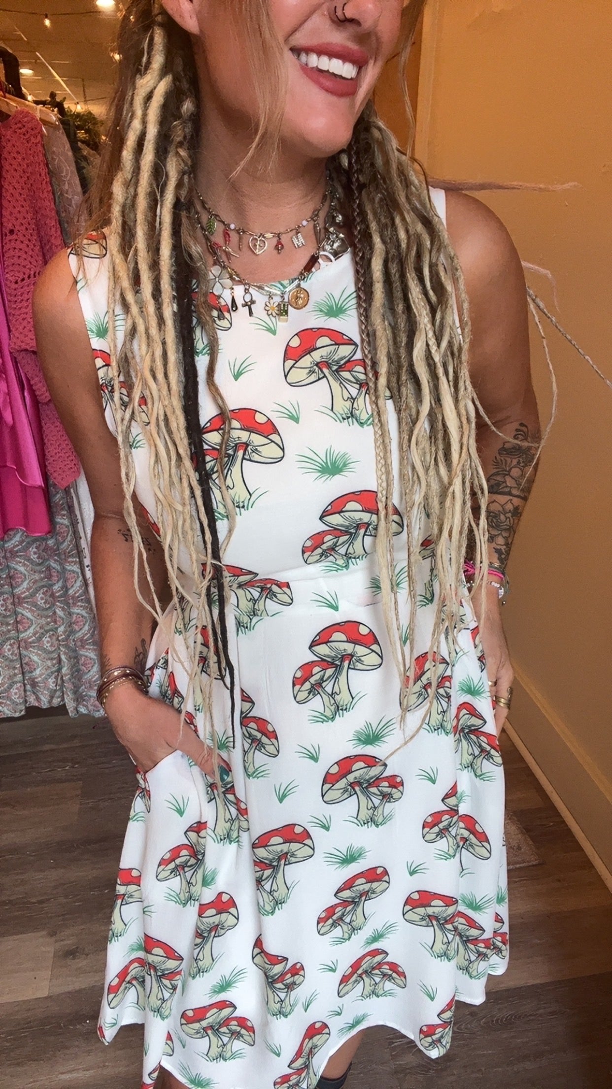 Mushroom Print Skater Dress