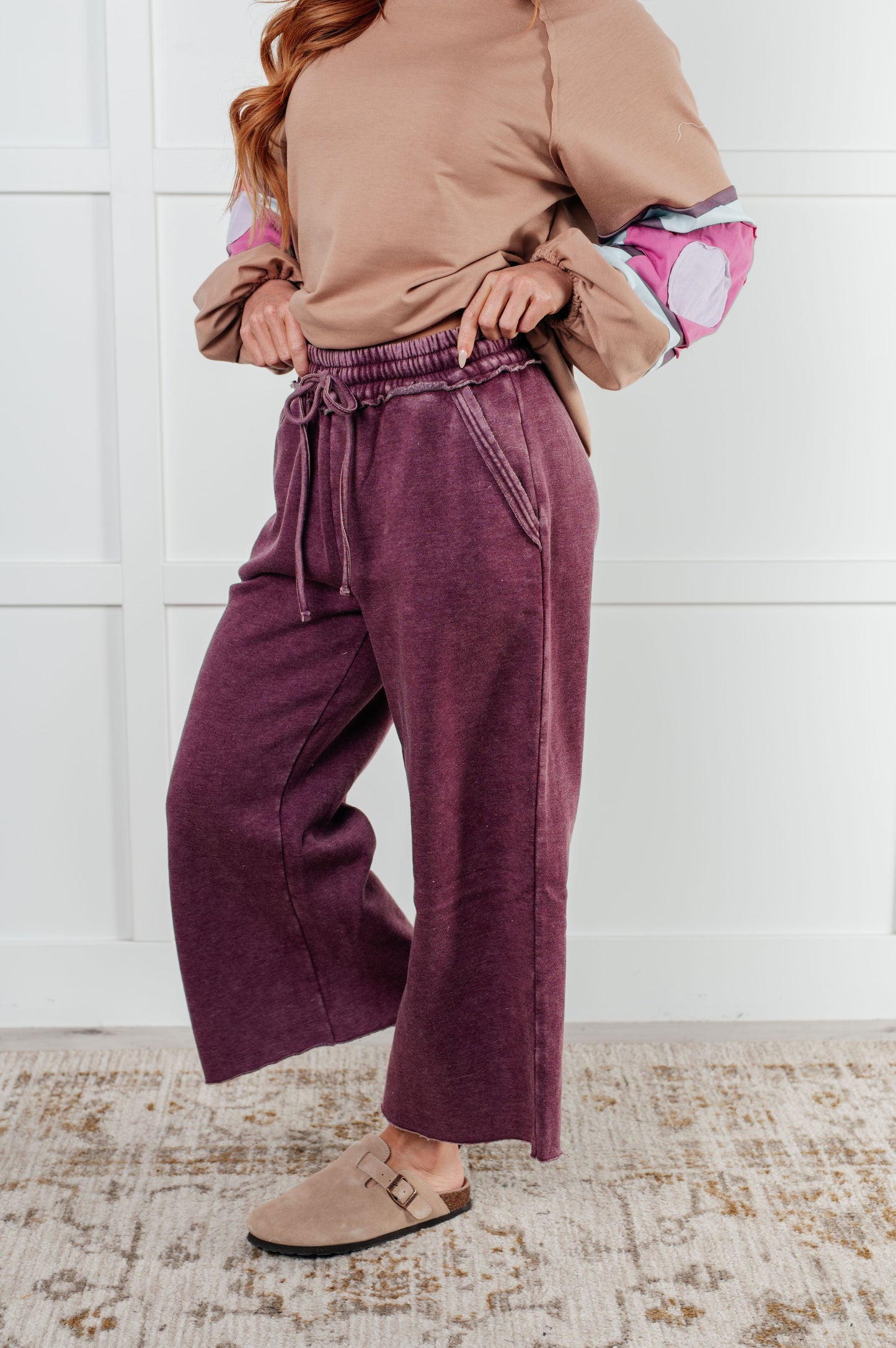 ONLINE EXCLUSIVE In or Out Wide Leg Cropped Pants in Eggplant