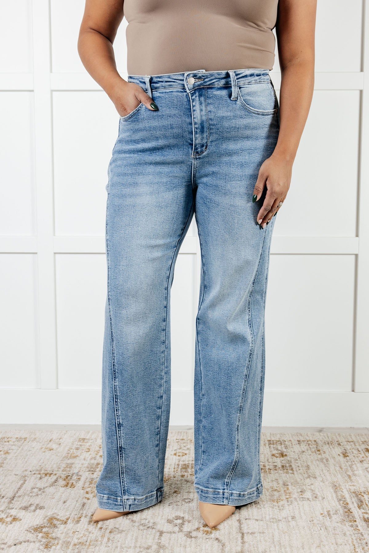 ONLINE EXCLUSIVE JUDY BLUE Melia High Rise Side Seam Detail Wide Leg Jeans