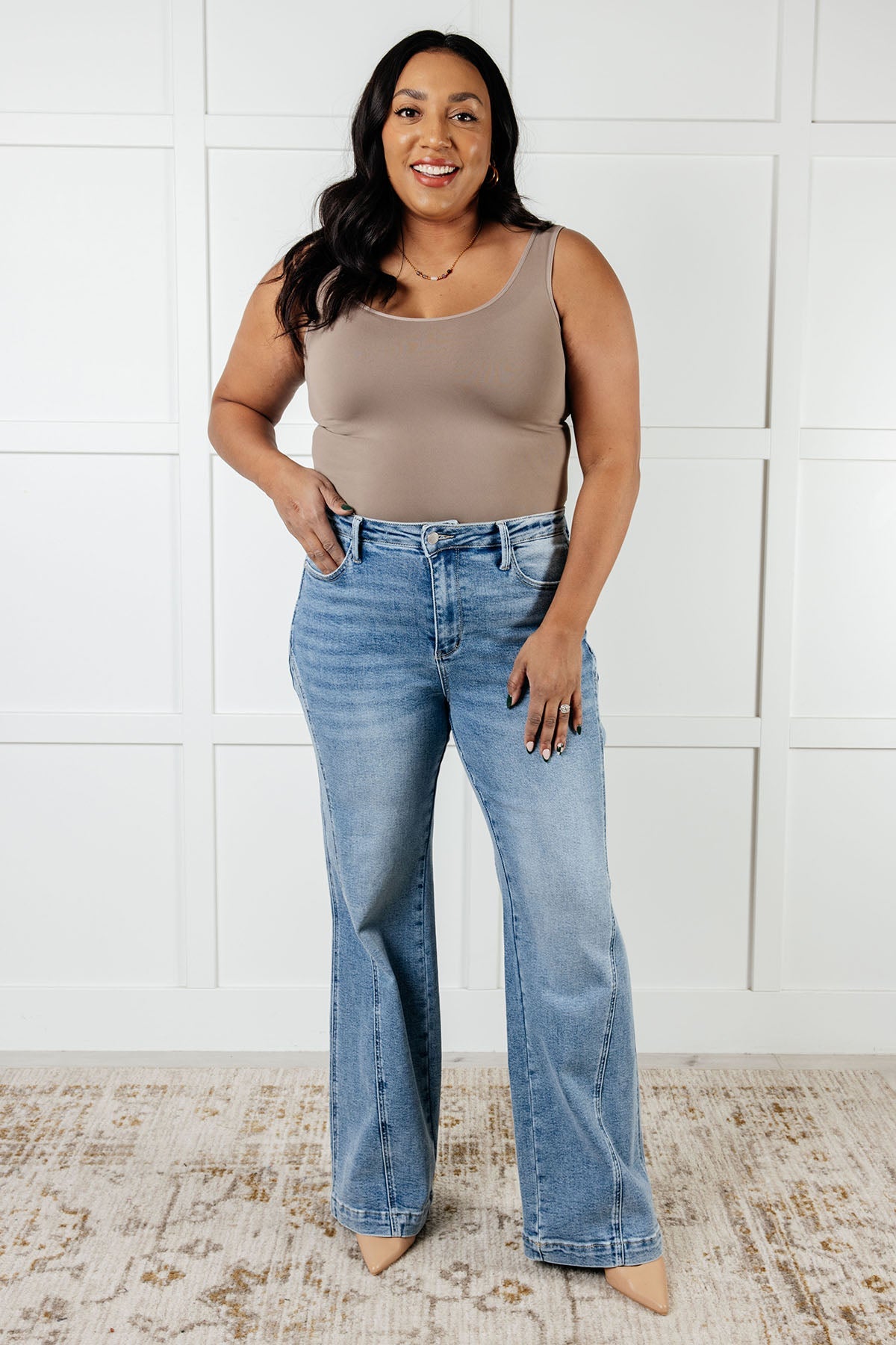 ONLINE EXCLUSIVE JUDY BLUE Melia High Rise Side Seam Detail Wide Leg Jeans