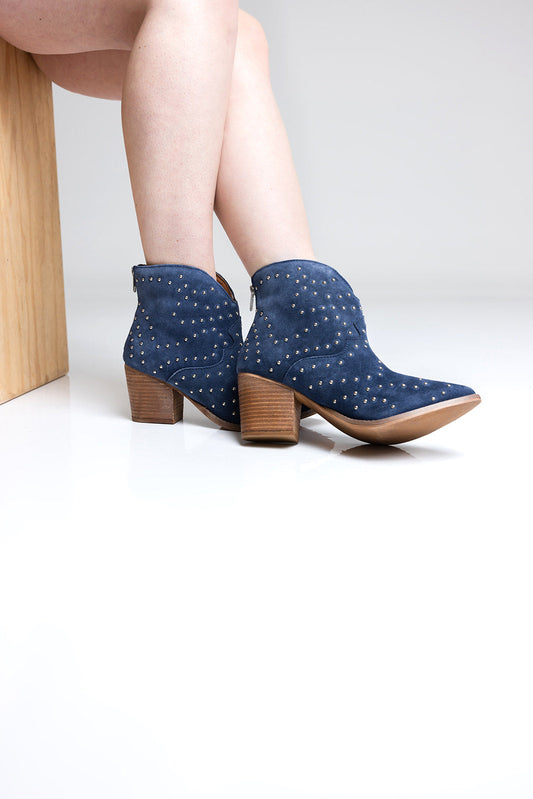 ONLINE EXCLUSIVE Twilight Studded Heeled Ankle Boot in Denim