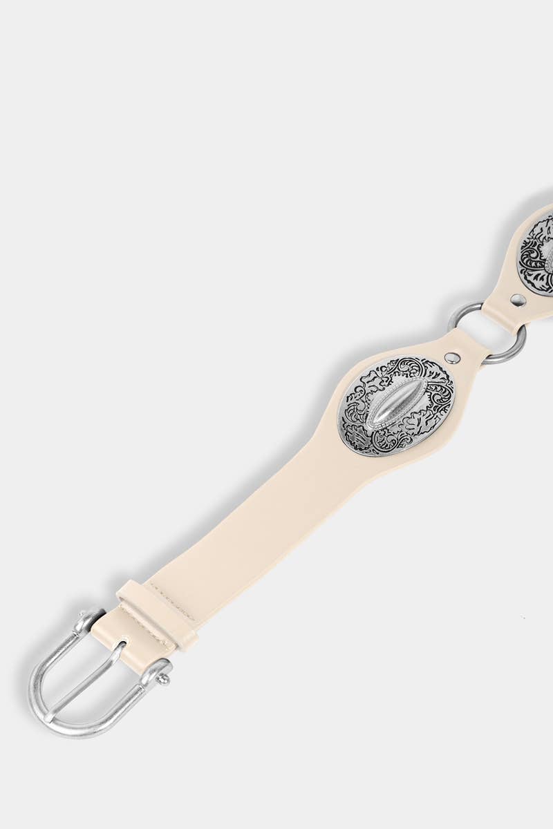 Floral Western Oval Decor Faux Leather Belt