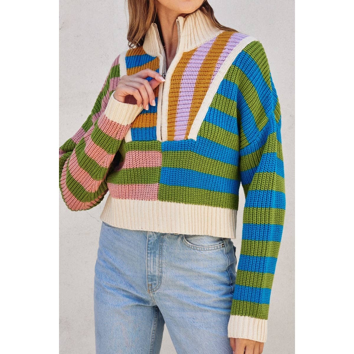 Breezy Color burst Half Zip Collared Sweater pullover