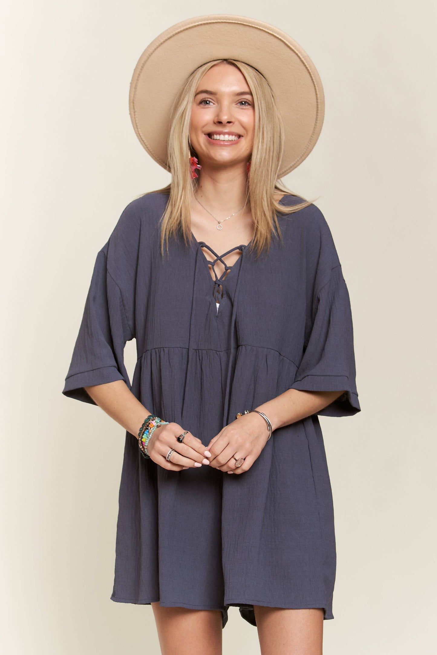 Hilary lace up front romper