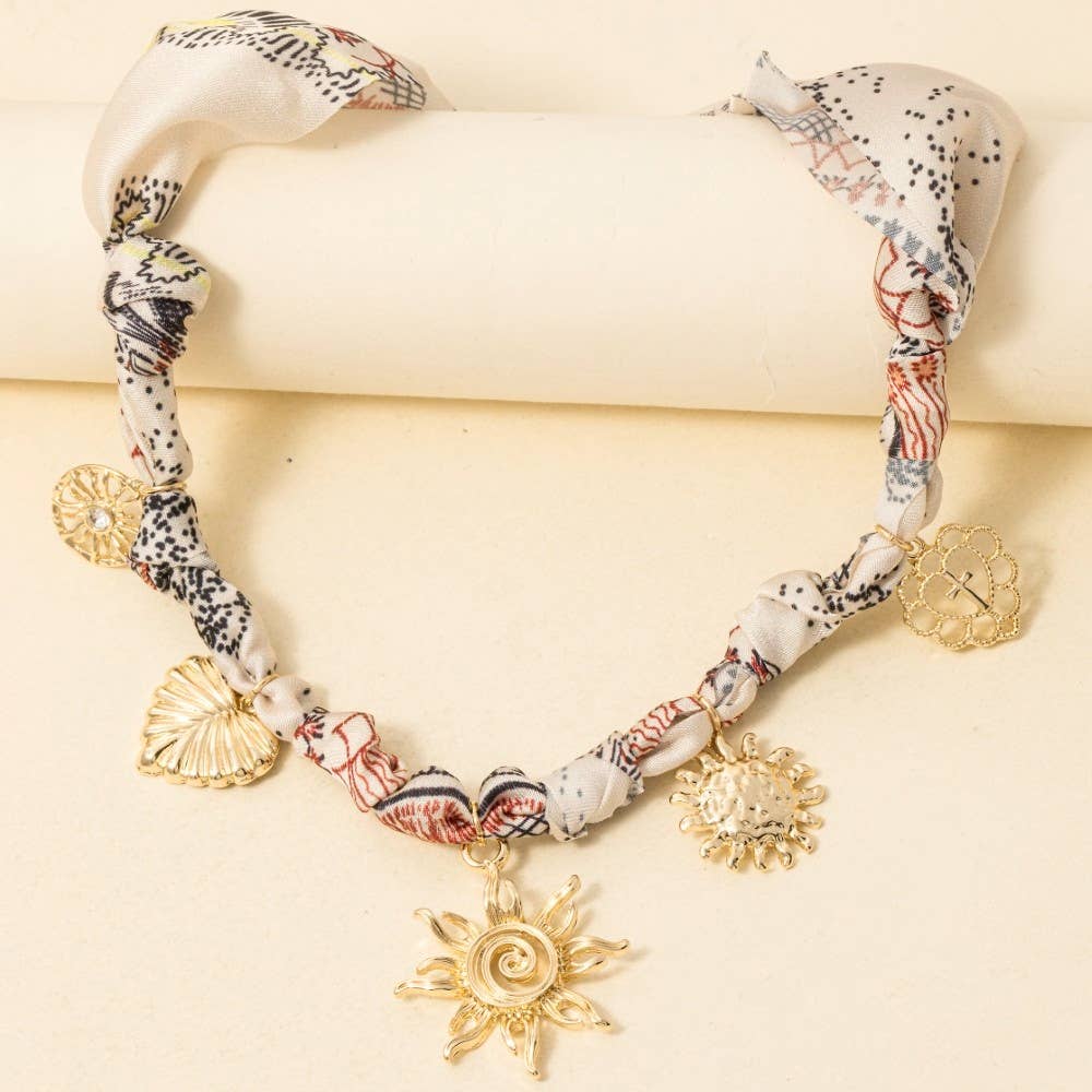 Sun Flower Cross Heart Charms Bandana Necklace