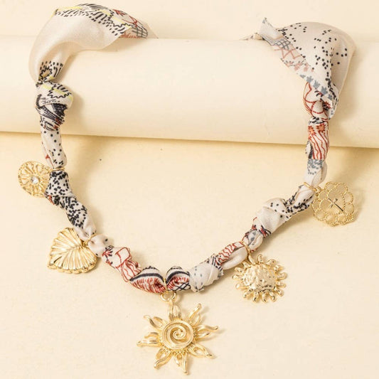 Sun Flower Cross Heart Charms Bandana Necklace