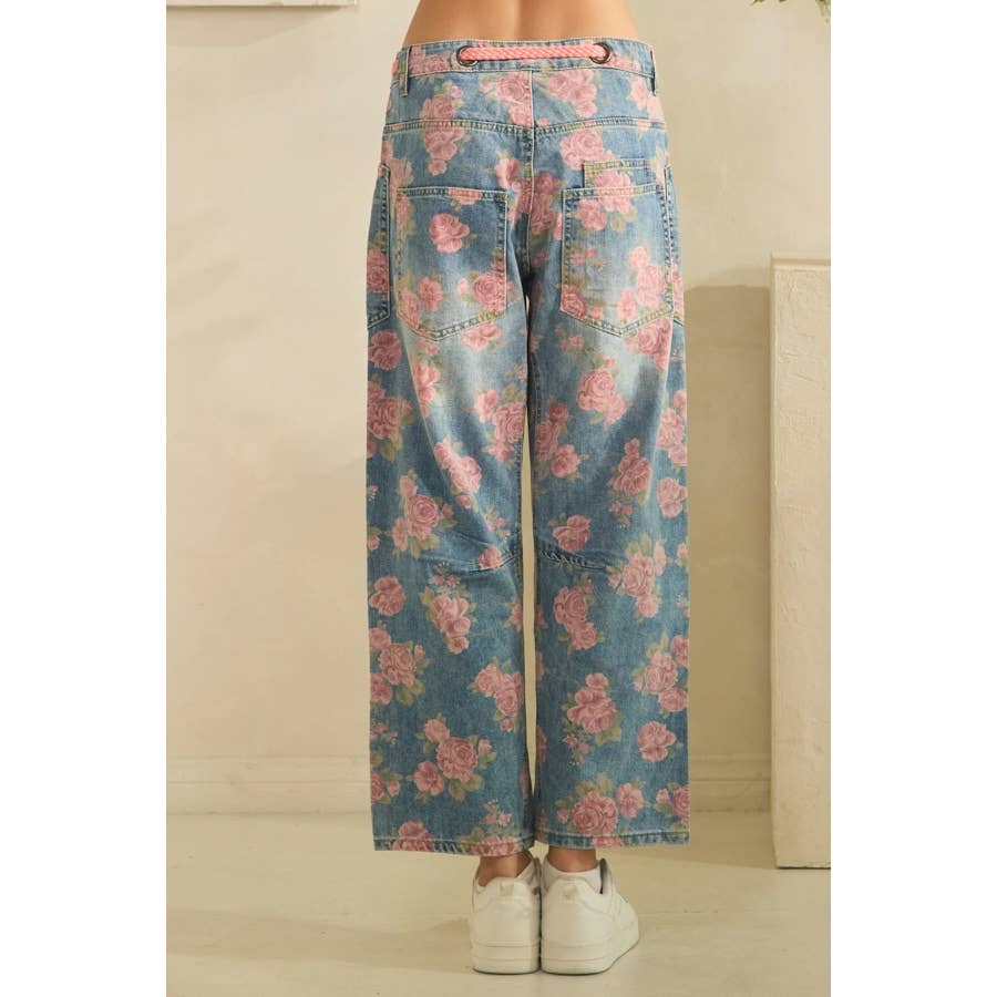 Oli & Hali washed floral print barrel jeans