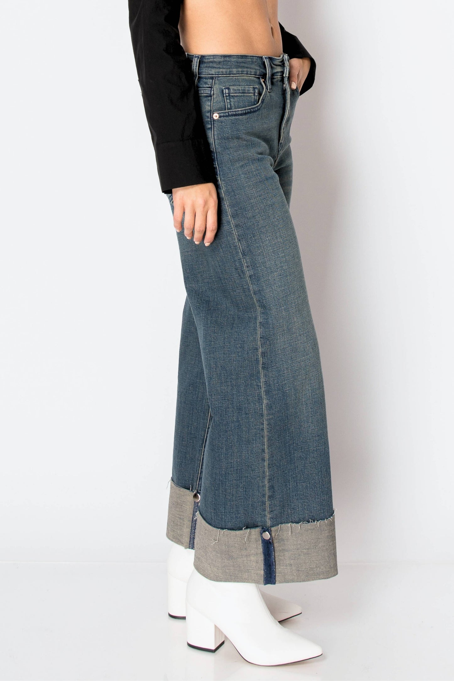 Artemis Vintage High rise with Snap cuff wide leg jeans