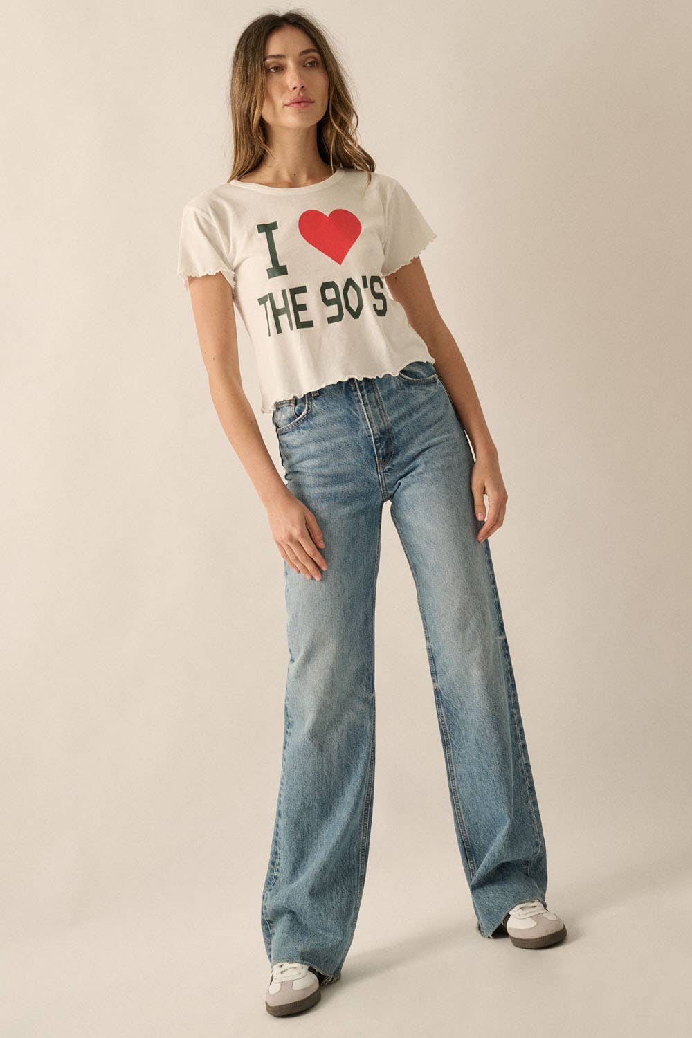 I Love The 90s Vintage-Wash Cropped Graphic Tee