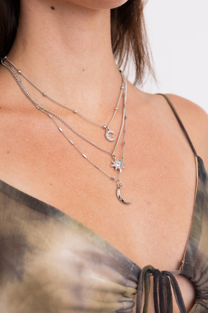 πβ Celestial Layered Necklace - Moon and Star Charms πβ¨