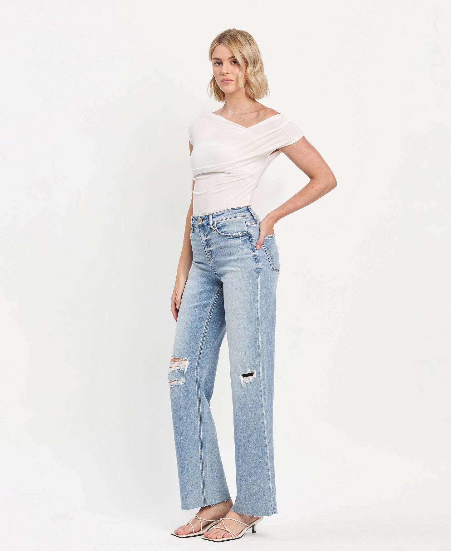 Vervet High Rise raw hem wide leg jeans