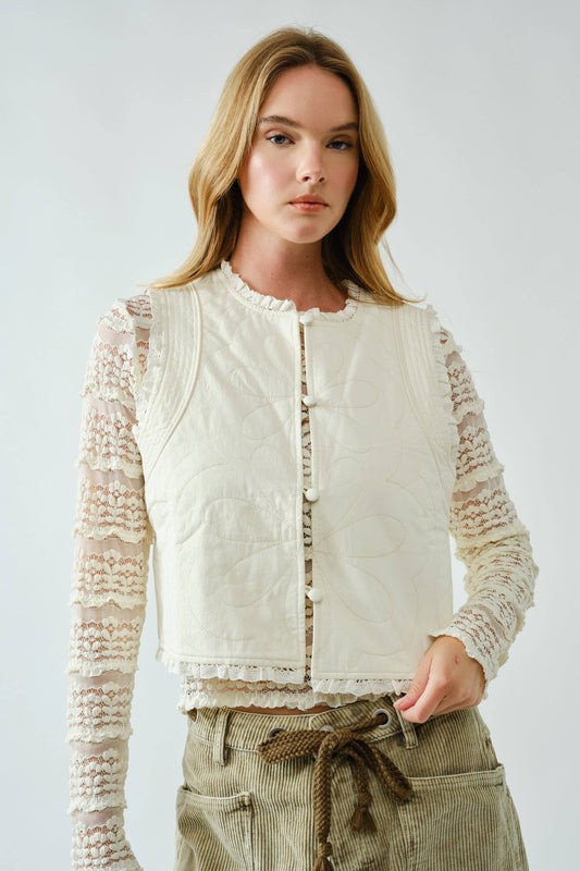 LOVELY COTTON QUILTED RUFFLE VEST