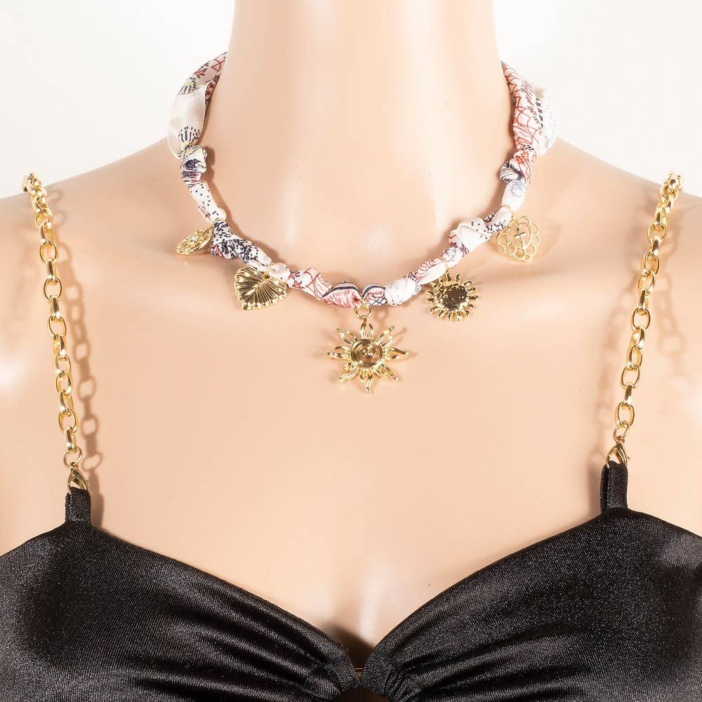 Sun Flower Cross Heart Charms Bandana Necklace