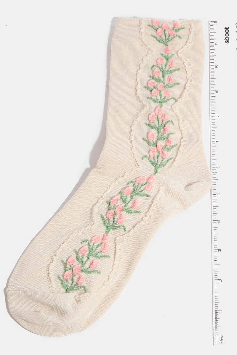 Tulip Vine Embroidered Socks