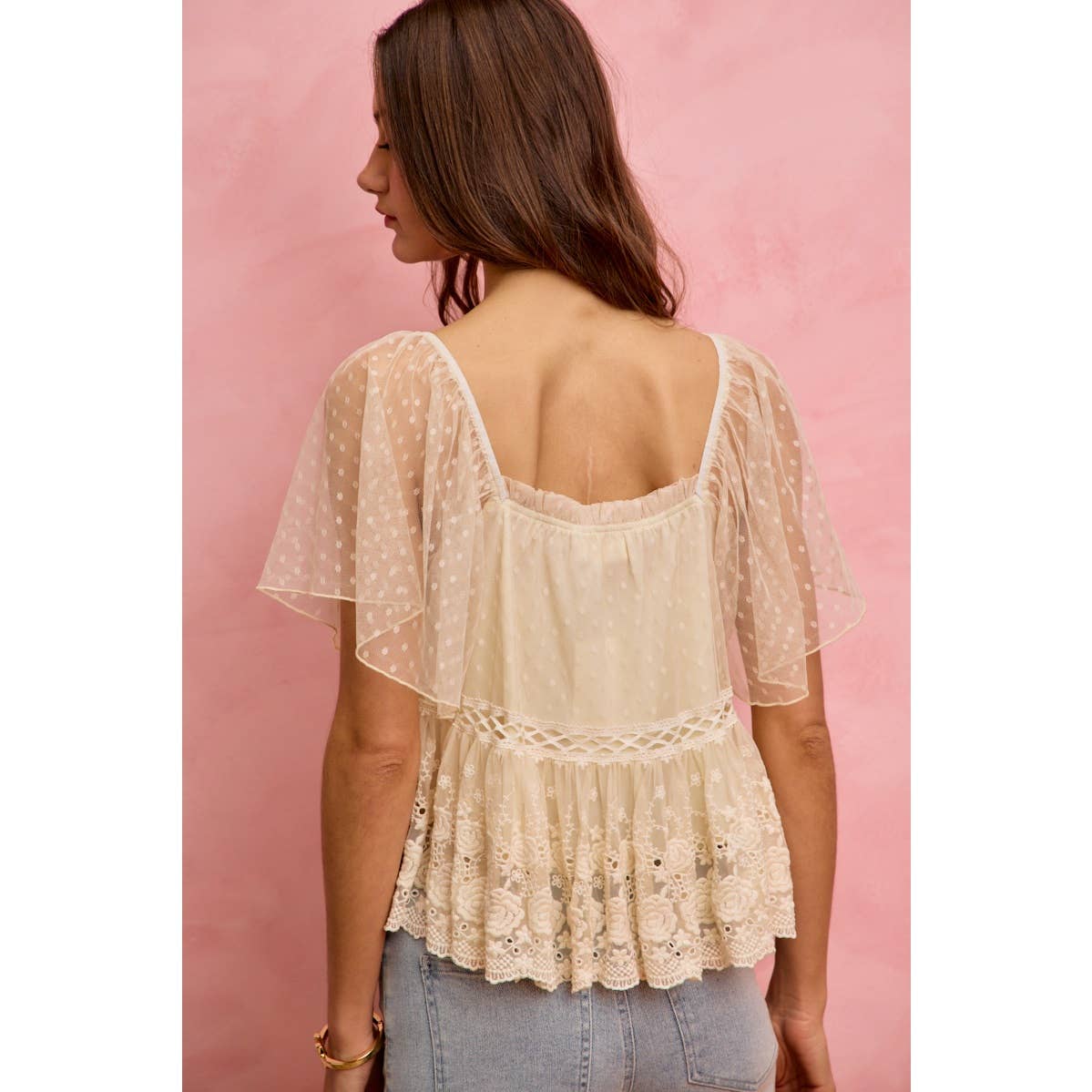 Posie Boho lace trim top