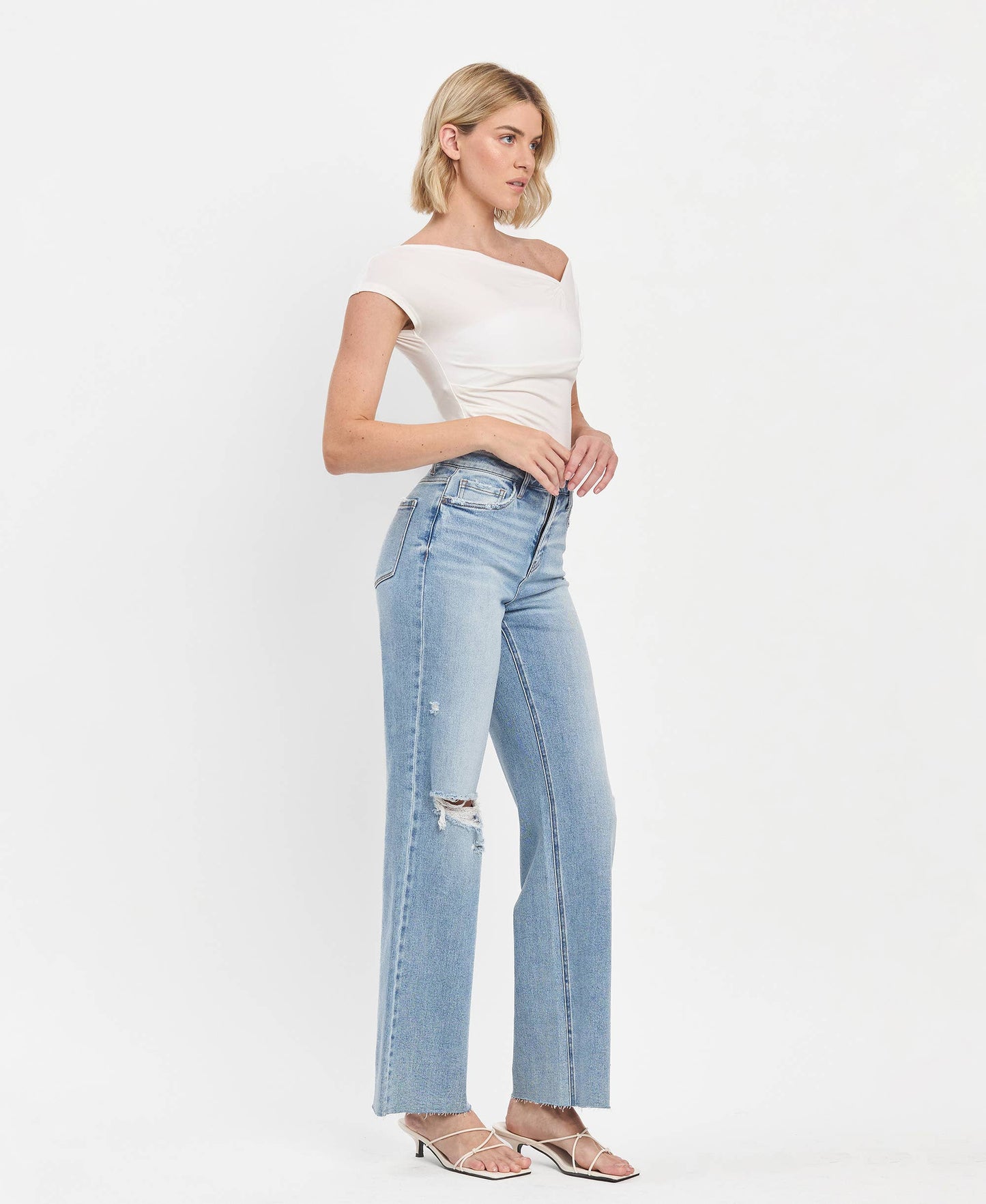 Vervet High Rise raw hem wide leg jeans