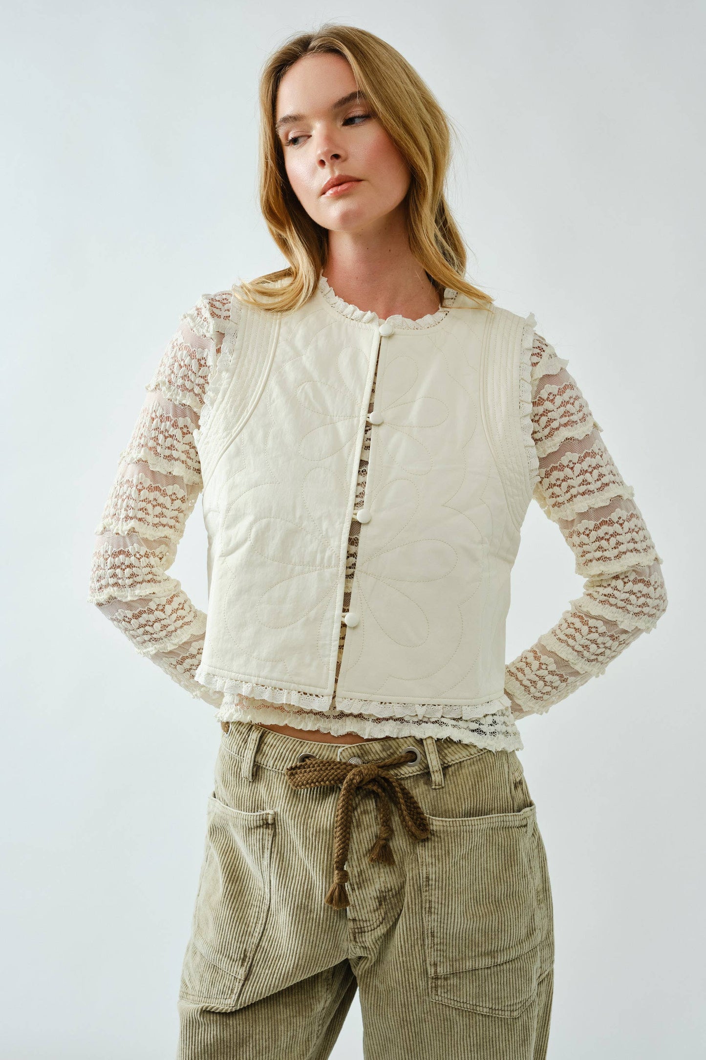 LOVELY COTTON QUILTED RUFFLE VEST