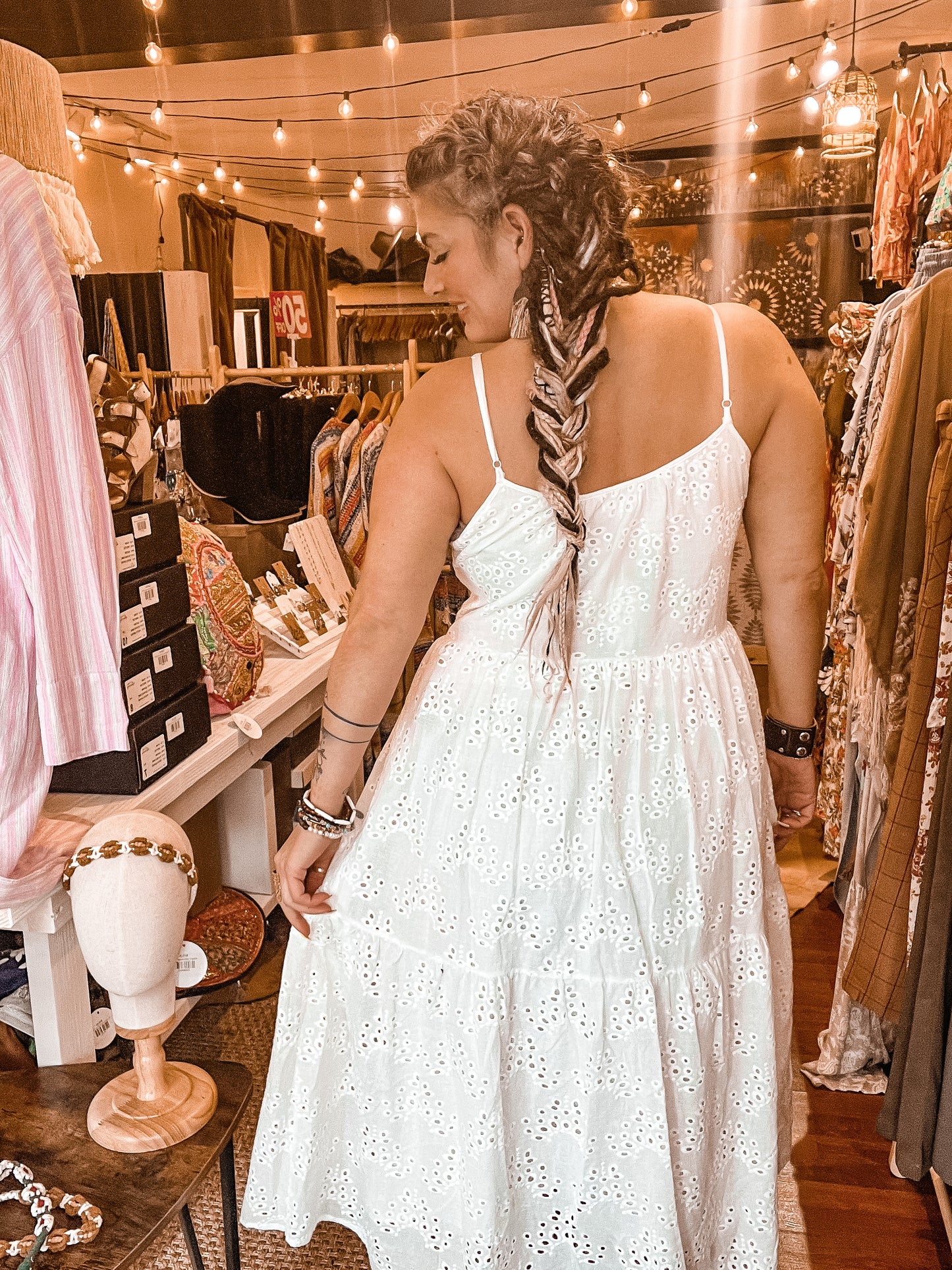 Stitchdrop white eyelet midi dress