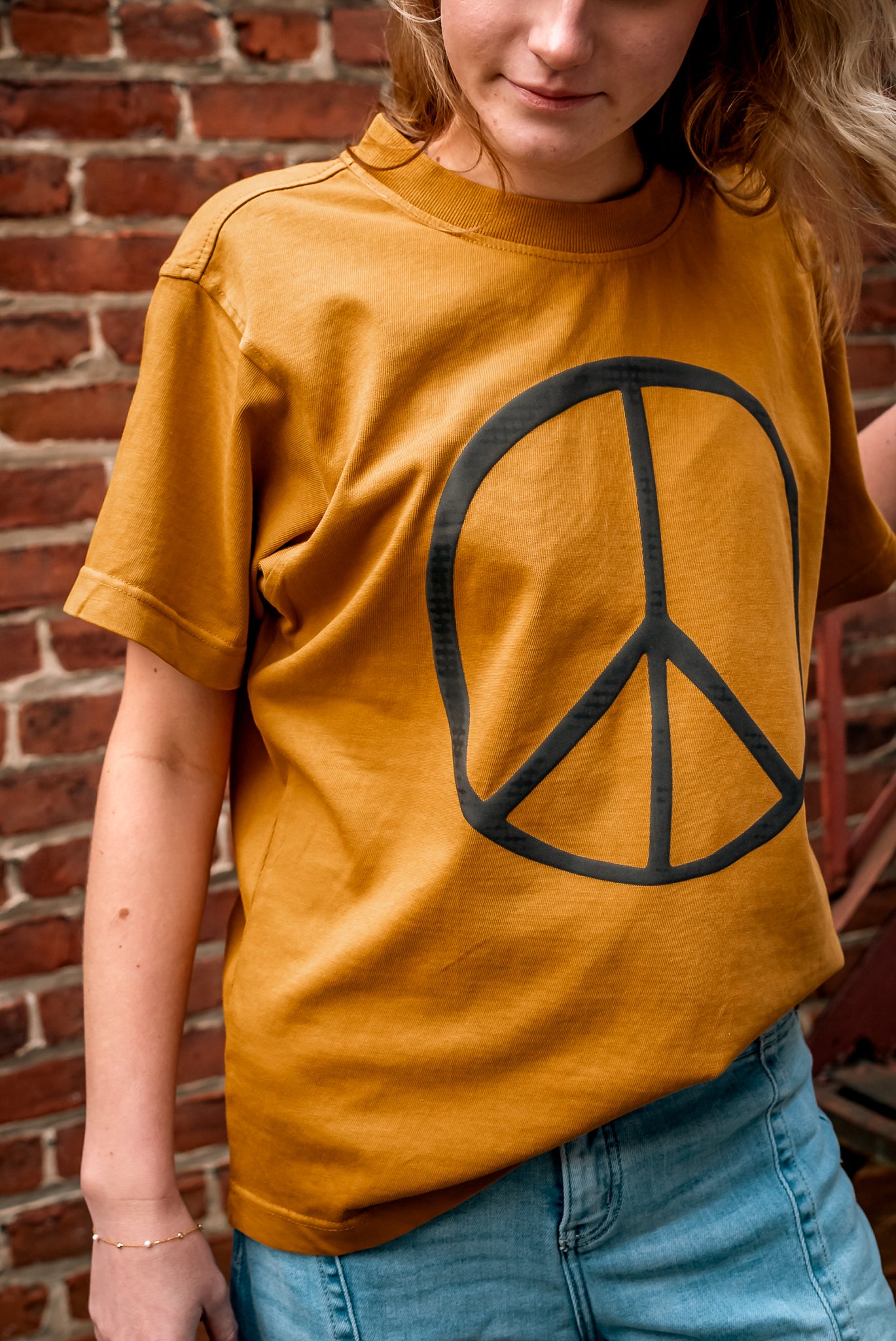 Oversized Peace sign & Never Regret Showing Kindness Mock Neck Tee