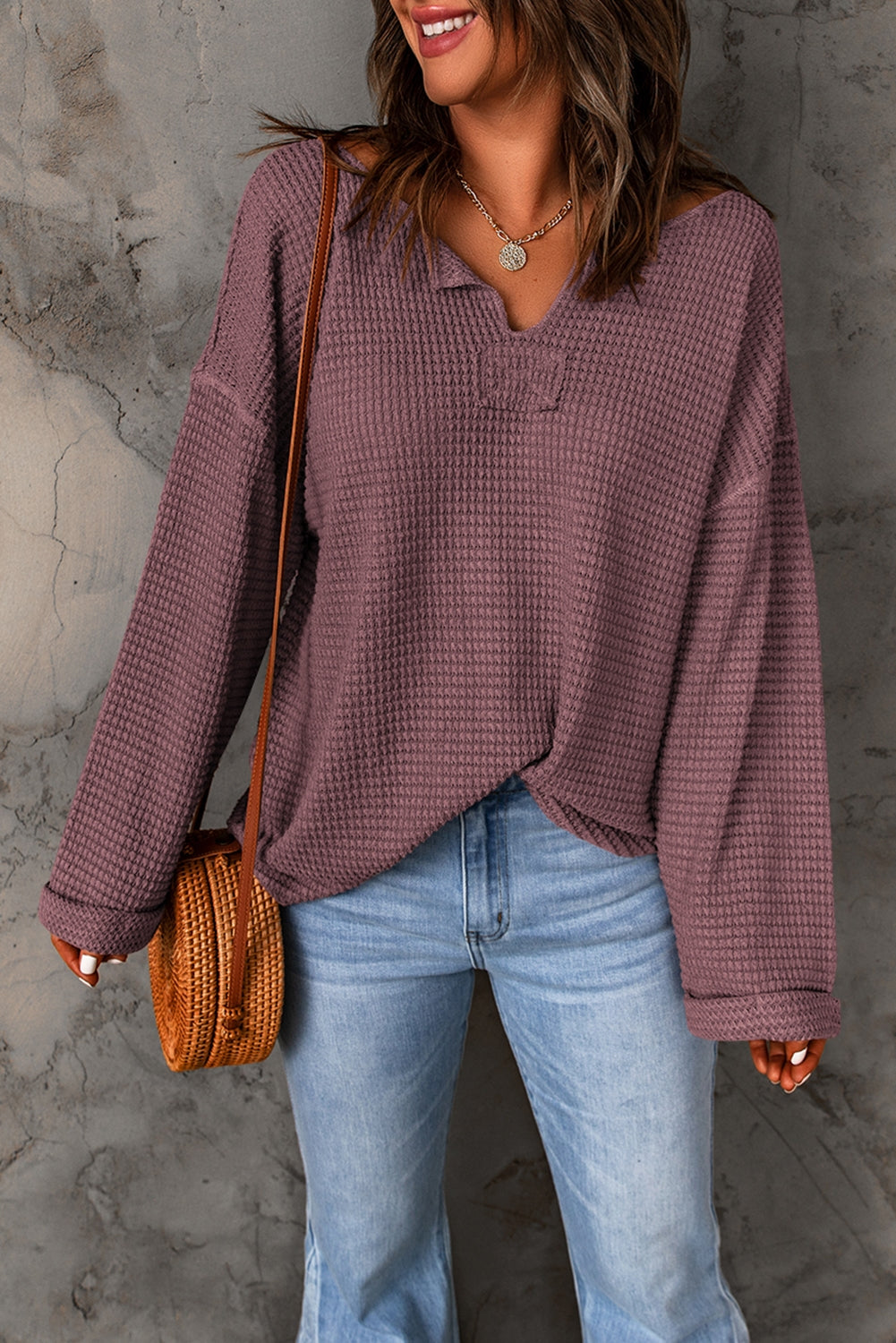 ONLINE EXCLUSIVE Notched Neck Drop Shoulder Blouse