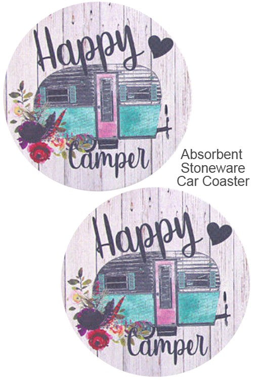 FLORAL HAPPY CAMPER CAR DRINK COASTER