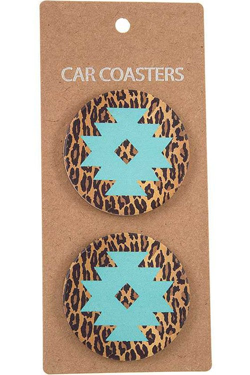 MINT WESTERN NAVAJO AZTEC GEOMETRIC LEOPARD car coaster