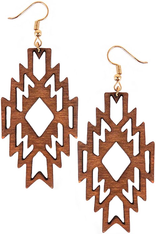 WESTERN NAVAJO AZTEC CUT OUT WOOD EARRING