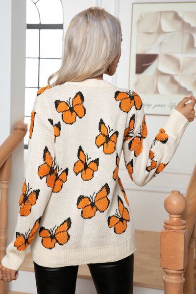 ONLINE EXCLUSIVE Butterfly Round Neck Long Sleeve Sweater