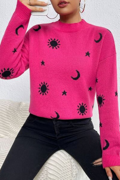 ONLINE EXCLUSIVE Graphic Mock Neck Dropped Shoulder Sweater