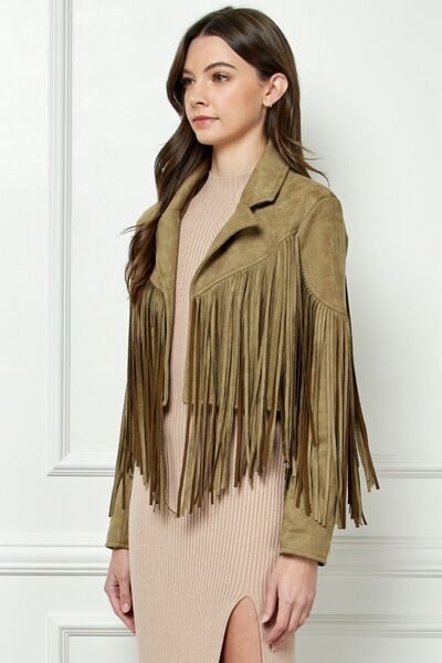 ONLINE EXCLUSIVE Veveret Suede Fringe Long Sleeve Moto Jacket