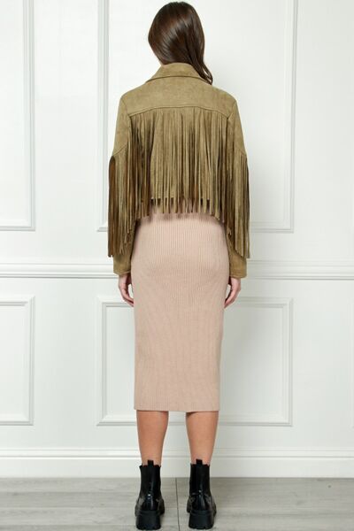 ONLINE EXCLUSIVE Veveret Suede Fringe Long Sleeve Moto Jacket
