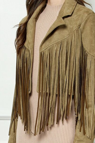ONLINE EXCLUSIVE Veveret Suede Fringe Long Sleeve Moto Jacket