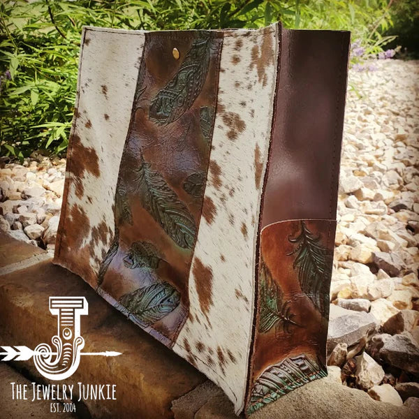 Large Hair on Hide Box Handbag w/ Turquoise Feather Accent